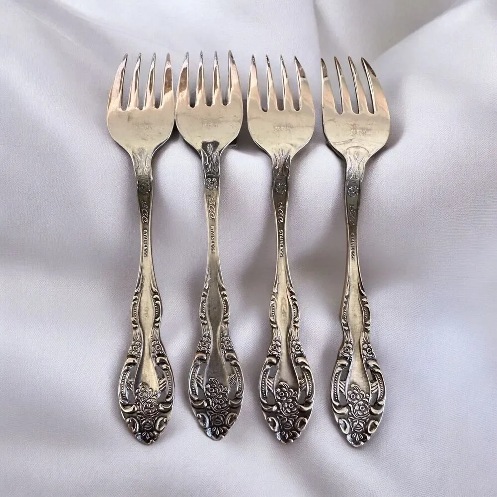 Vintage 1970s 4 Towle Stainless TWS211 Pierced Salad Forks SCC Japan Supreme (D)